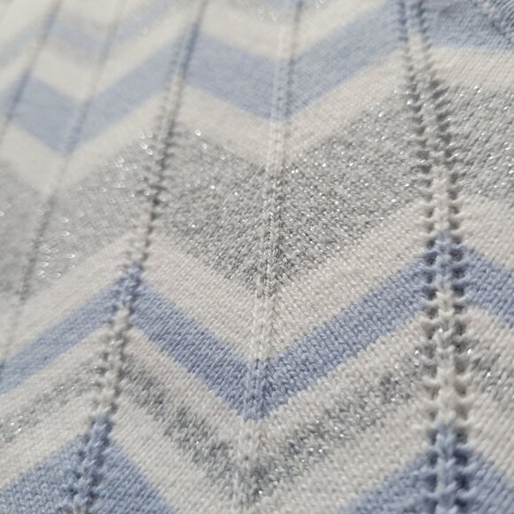 Alfred Dunner Petite Chevron Knit Top PL Light Blue & White Short Sleeve Metalli - Picture 6 of 9